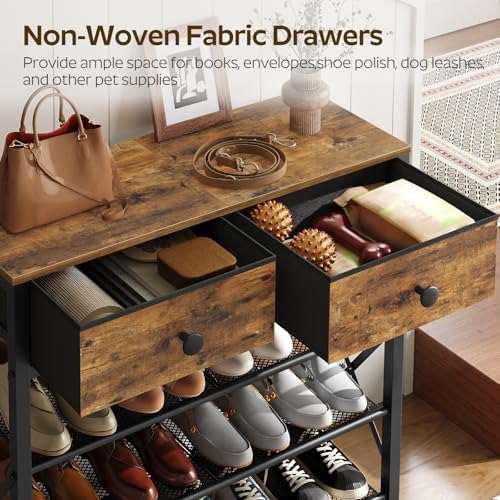 YATINEY 4 Tier Shoe Rack, Large Capacity Shoe Storage Organizer, Metal Shoe Shelf with Drawer and Wooden Top, for 16 Pairs of Shoes, for Entryway, Closet, Rustic Brown and Black SS24BR - Image 4