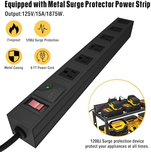 YYR Heavy Duty Power Tool Organizer with Charging Station, Cordless Drill Hanger Storage Rack, Battery Tools Holder Wall Mount Shelf for Garage - 32 Inch Equipped with Surge Protection Power Strip - Image 2