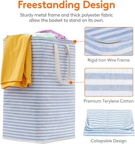 Lifewit 3 Pack Laundry Basket 80L Each, Collapsible Clothes Hamper with Reinforced Handles, Freestanding Waterproof Design for Bedroom and Laundry Room, Blue 240L Total | Foldable Washing Hamper, Dirty Clothes Basket, Laundry Bin for Storage, Clothes a... - Image 2