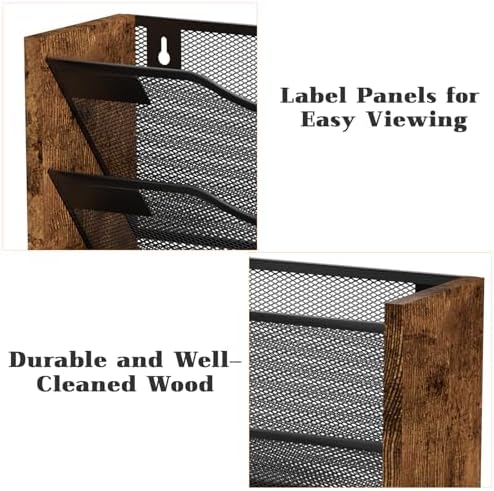 Ironwood Hanging Wall File Organizer, 5 Pocket Mesh Mail Organizer Wall Mounted with Nametag Label, Wall File Holder for Office Home School, Magazine Rack for Mail Paper Document Organization, Black - Image 5