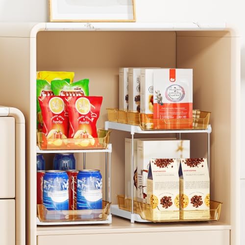 Delamu 2-Tier Multi-Purpose Bathroom Under Sink Organizers and Storage, Stackable Kitchen Pantry Organization, Pull Out Medicine Cabinet Organizer with Movable Dividers, Golden, 2 Pack - Image 5