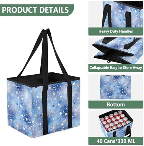 Trunk Organizer Collapsible Car Organizer with Handle Car Storage Box Bin for Groceries SUV Utility Tote Bag Portable Vehicle Container Blue Star Dot Gold Sky - Image 3