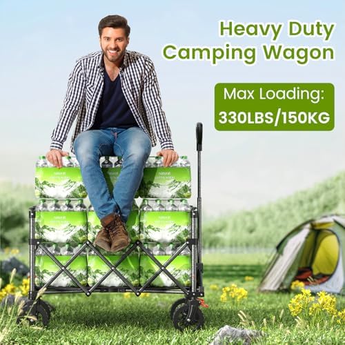 Blomoba Collapsible Wagon Cart with Wheels, 330lbs Heavy Duty Wagon, Black - Image 3