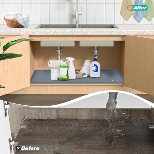 Silicone Under Sink Mat, 34"x22", Waterproof Cabinet Liner, Grey - Image 6