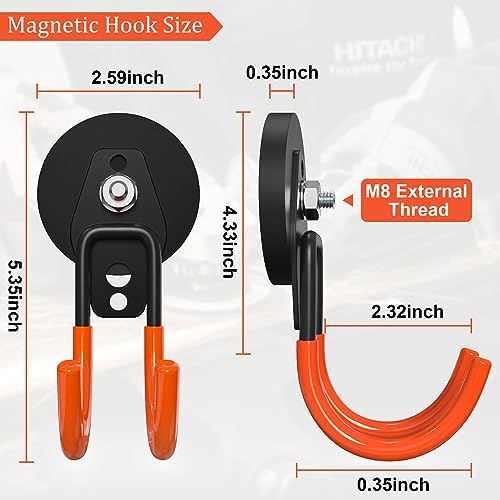 Heavy Duty Magnetic Garage Hooks, 4 Pack 2.59 Inch Large Neodymium Magnet Hooks Magnetic Storage Utility Hooks for Power Drill, Garden Tools,Metal Cabinet, Workshop - Image 2