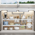 Under Sink Organizer，2 Tier Expandable Heavy Duty Metal Shelf，with 5 Removable Panels and 5 Storage Basket for Under Kitchen Bathroom Sink Organizers and Storage (White, X-Large) by Unknown