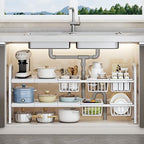 Under Sink Organizer，2 Tier Expandable Heavy Duty Metal Shelf，with 5 Removable Panels and 5 Storage Basket for Under Kitchen Bathroom Sink Organizers and Storage (White, X-Large) by Unknown