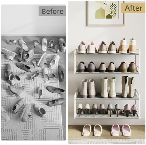 Wall Mounted Shoe Rack, Carbon Steel Shoe Organizer with Removable Oxford Cloth, Non-Slip Space-Saving for Entryway Closet Bedroom, White - Image 5