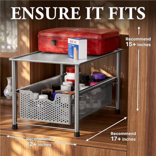 Simple Houseware Stackable Under Sink Sliding Basket Drawer, Silver - Image 3