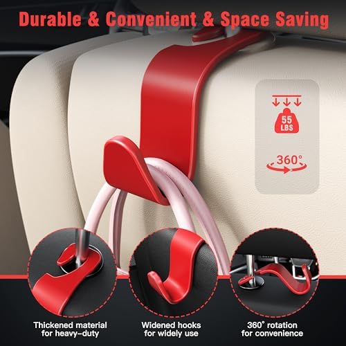 4-Pack Car Headrest Hooks Holds 55lbs Seat Storage Organizer for Bags - Image 3