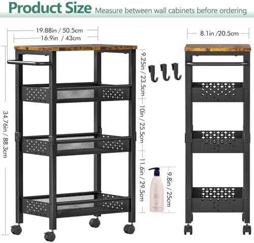 Vivihomety 4-Tier Laundry Utility Rolling Cart with Wheels, Metal - Image 2