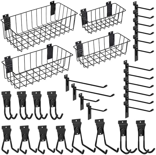 Heavy-Duty Slatwall Baskets and Hooks - Slatwall Accessories for Standard Slatwall Panels | Ideal for Organizing Garages and Workshops by MENEONE