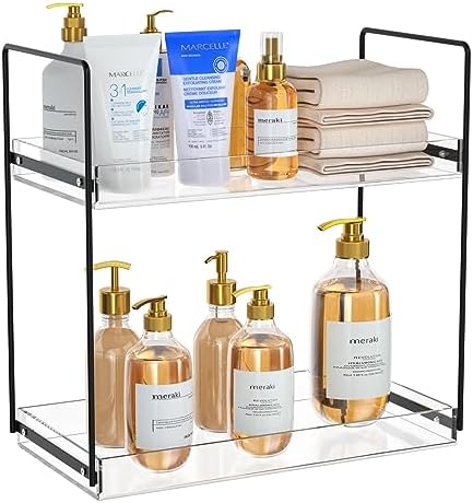 NPPLUS 2 Tier Bathroom Counter Organizer Matte Black+Clear Acrylic Vanity by NPPLUS