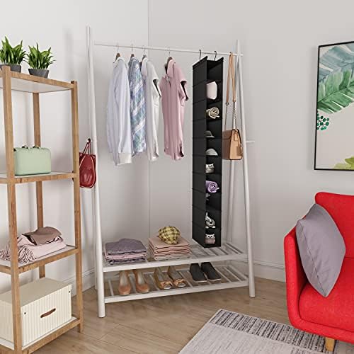 MAX Houser 2 Pack 10 Tier Foldable Hanging Shoe Organizer Black | Foldable Hanging Shoe Storage Shelf with 2 Metal Hooks, Space Saving Storage for Narrow Space - Image 7