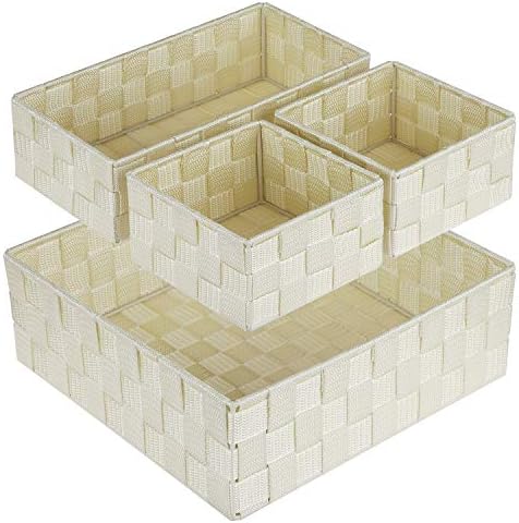 Posprica Woven Storage Baskets for Organizing, Small Black Baskets Cube Bin Container Tote Organizer Divider for Drawer, Closet, Shelf, Dresser, Set of 4(Beige) by Posprica
