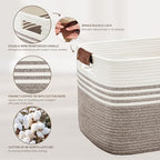 60L Woven Laundry Basket Hamper with Leather Handles,Dark Brown - Image 5