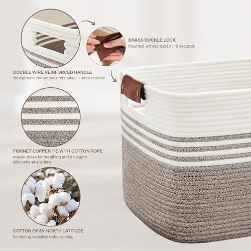 60L Woven Laundry Basket Hamper with Leather Handles,Dark Brown - Image 5