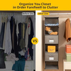 BrilliantJo 2 Pack 6 Shelves Hanging Closet Organizer with 2 Drawer, Hanging Storage with 4 Side Pockets for Clothes Shoes, 43.5"x12"x12"(Gray) - Image 5