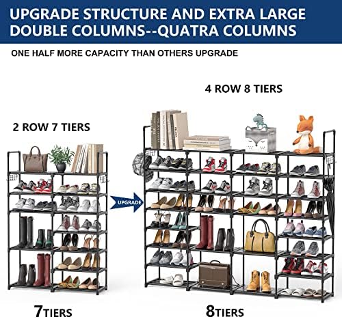 Mavivegue Extra Large Shoe Rack, 8 Tier 4 Rows 72-76 Pairs Big Tall Metal Shoe Shelf,Big Boot Rack Storage Organizer for Garage,Show Rack Shoe Holder Stand,Closet Rack Organizers and Storage - Image 4