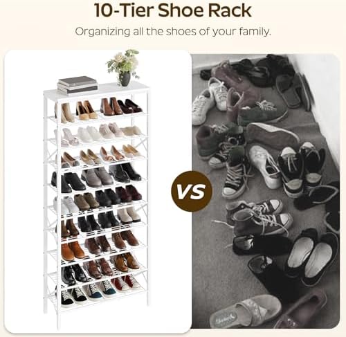 YATINEY 10 Tier Shoe Rack, Large Capacity Shoe Storage Organizer Holds 40 Pairs, Sturdy and Stable, for Entryway, Hallway, Closet, Dorm Room, White SS10WW - Image 4