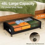 GoMaihe Under Bed Storage with Wheels 48L Black 4-Pack | Underbed Storage Containers with Lids Rolling Drawers & Bins for Shoes Clothes in Dorm Bedroom - Space-Saving Easy Pull-out - Image 3