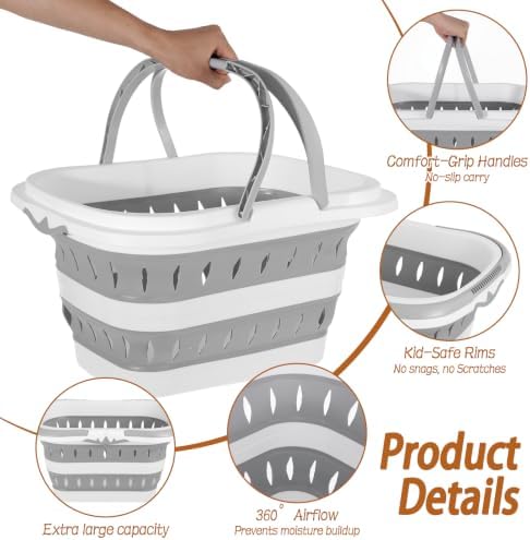 2 Pack Collapsible Laundry Baskets with Comfort Handles, 10.6 Gallon Collapsible Laundry Clothes Hamper Portable Space Saving Pop-Up Laundry Hamper Storage Container - Image 3