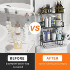 FLOLXNB Over The Toilet Storage Shelf, 3-Tier Bathroom Storage Organizer Upgrade Punch-Free Toliet Storage Shelf, Home Storage Rack with Hooks Shelf,Black - Image 3
