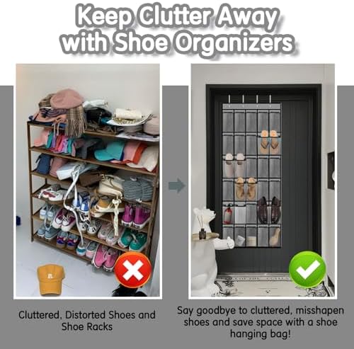 Over the Door Shoe Organizer with 30 Breathable Mesh Pockets (2PC-Gray) - Image 7