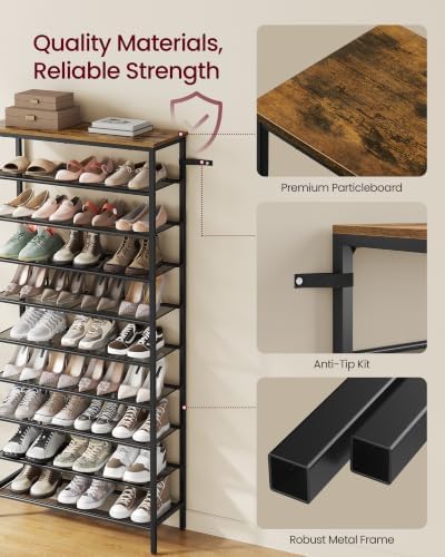 VASAGLE Shoe Rack with 9 Mesh Shelves and 1 Large Top for Bags, Steel Frame - Image 7