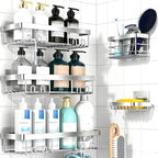 Moforoco Adhesive Shower Caddy Organizer Shelves Rack - 5 Pack Corner Bathroom Storage Organization, Home & Kitchen Decor Inside RV Accessories, Hanging First Apartment Household Camper Essentials by MOFOROCO
