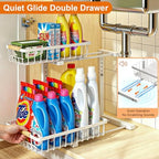 REALINN Under Sink Organizer, Height Adjustable Under Sink Organizers and Storage, 2 Tier Pull Out Drawer Cabinet Storage for Kitchen Bathroom, 1 Pack, White - Image 3