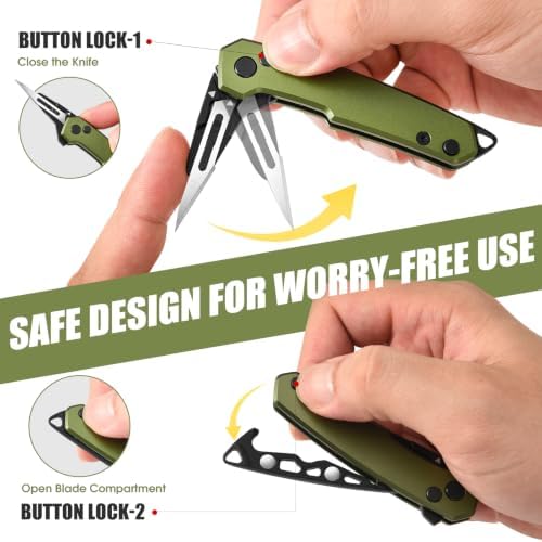 Folding Box Cutter Utility Knife, Green Aluminum, Pocket Clip + 5 Blades - Image 4