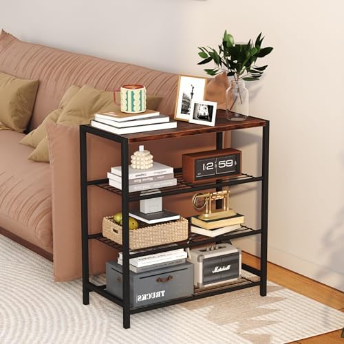 Yusong Shoe Rack Organizer, 4 Tier Industrial Shoe Storage Shelf, Narrow Sturdy Metal Shoe Shelves for Closet Entryway, Rustic Brown - Image 2