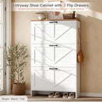 Nicetree Shoe Cabinet, 3 Flip Drawers & Adjustable Shelves, Ultra Slim Freestanding (9.1” Deep), Holds 30 Pairs, Narrow Shoe Storage Cabinet with Anti-Tip Safety, Modern Farmhouse White Walnut - Image 3