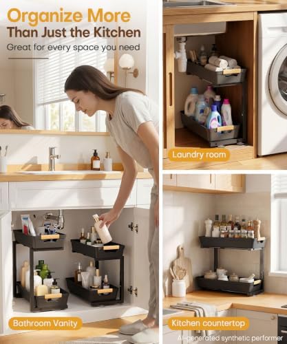 Homde Sliding Under Sink Organizer: 2-Pack Pull-Out Rack for Kitchen - Image 4