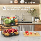 2 Pack Stackable Wire Baskets with Bamboo Top,Pantry Organizers Counter - Image 3