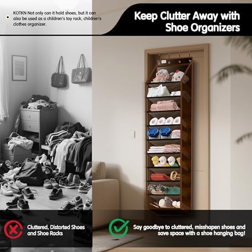 Kotkn 10 Tier Over The Door Organizer - Heavy Duty Hanging Storage Rack with Sturdy Oxford Fabric, Holds 20+ Pairs of Footwear, Boots & Sneakers, Saves 50% Closet Space (Dark Curry) - Image 6