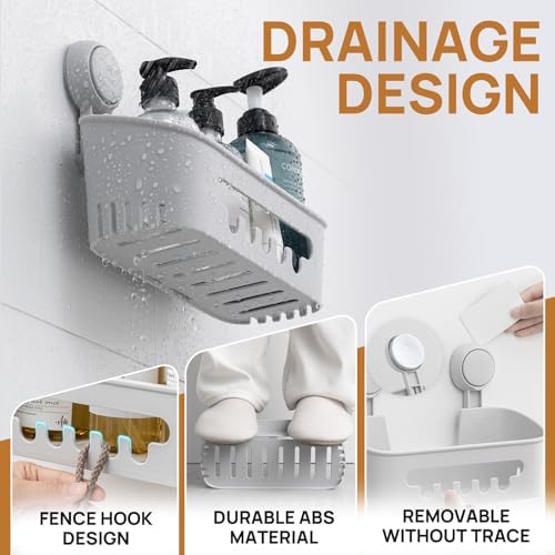 LEVERLOC Shower Caddy Suction Cup,Shower Organizer Bathroom Shelf, Grey - Image 3