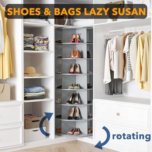 SpaceAid 7 Tier Rotating Shoe Rack Tower, Spinning Shoe Display Lazy Susan, Revolving 360 Shoe Rack Storage Round Carousel, Vertical Handbag Rotate Shoes Closet Organization (7-Tier Gray) - Image 4