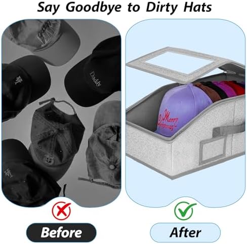 Hat Storage for Caps, 2PCS Stackable Hat Organizer Boxes, Grey - Image 6