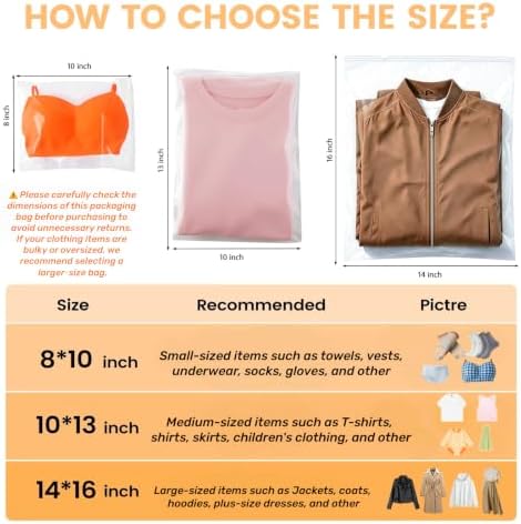 Clothes Packaging Bags for Shipping, 100pcs 10x13'' Clear Zipper Bags - Image 7