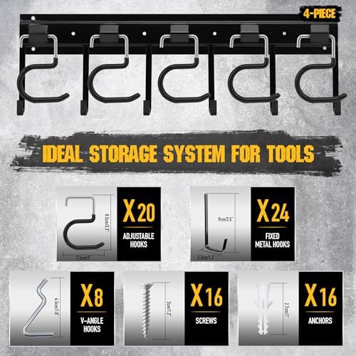 ELEAD 68'' All Metal Adjustable Garden Tool Organizer: Garage Tool Organizer Wall Mount with Black Hooks, Garage Organizers and Storage, Tool Hangers for Shed - Image 4