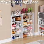 X-cosrack Long White 11.02″Shoe Rack for Closets, Stackable and Expandable Shoe Organizer, Suitable for Entryways, Garages, Storage Shelves Made of MDF, Oxford Cloth and Iron - Image 6