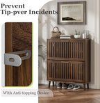 Shoe Cabinet, Shoe Storage Cabinet with Louvered 2 Flip Drawers, Narrow Shoe Cabinet Storage for Entryway, Freestanding Shoe Organizer Cabinet with Golden Handles, Slim Shoe Rack Cabinet (Walnut) - Image 4