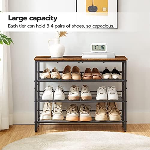 HOOBRO Shoe Rack, 4 Tier Shoe Organizer for Front Door Entrance, Shoe Shelf with Adjustable Tilt Angle, Holds 12-16 Pairs, for Entryway, Garage, Closet, Rustic Brown and Black BF09XJ01 - Image 5