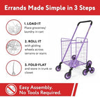 dbest Products Stair Climber Cruiser Cart Shopping Grocery Rolling Folding Laundry Basket on Wheels Foldable Utility Trolley Compact Lightweight Collapsible, Purple - Image 5