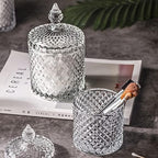 rejomiik Qtip Holder Glass Apothecary Jars with Lid Bathroom Accessories Vanity Organizers and Makeup Storage for Cotton Swabs, Balls, Pads, Floss Picks, Candy, 2 Pack Small and Large Clear - Image 4