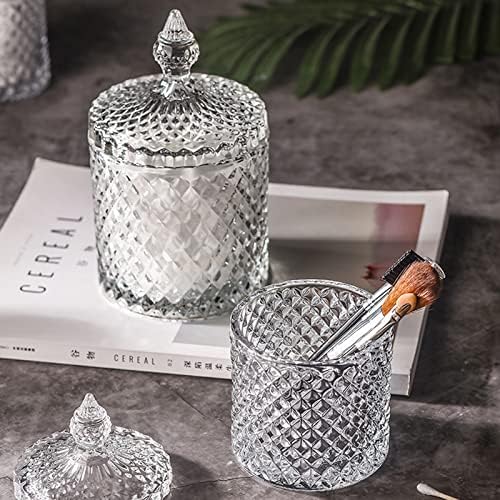rejomiik Qtip Holder Glass Apothecary Jars with Lid Bathroom Accessories Vanity Organizers and Makeup Storage for Cotton Swabs, Balls, Pads, Floss Picks, Candy, 2 Pack Small and Large Clear - Image 4