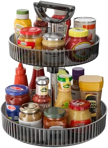 Lazy Susan Organizer – 2 Tier Rotating Spice Rack Turntable, 11.4" Plastic Spinning Organizer for Kitchen Cabinet Pantry Countertop Cupboard Bathroom Storage by Unknown