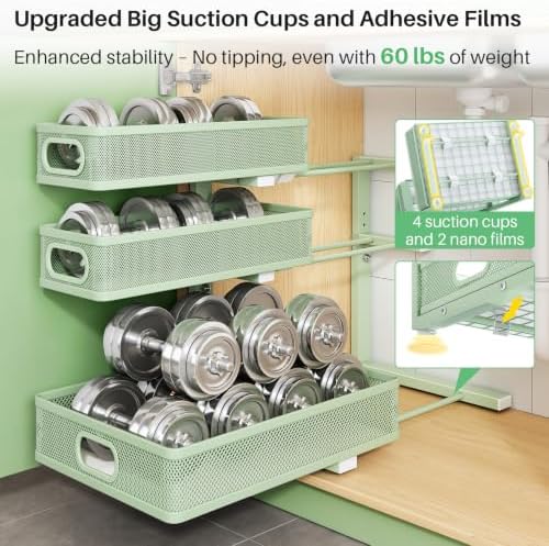 Kitstorack Under Sink Organizer, 2-Pack 3-Tier Height Adjustable Thickened Metal Pull out Cabinet Organizer Shelf, Slide out Storage Drawer Rack for Bathroom Kitchen Pantry Home Organization, Green - Image 7